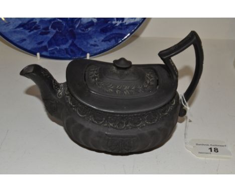 A 19th century Wedgwood black basalt bachelor's teapot, impressed marks 