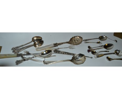 Silver - a silver pickle fork, mother of pearl handle, Sheffield 1904, a silver teaspoon thistle decoration, Birmingham 1962,