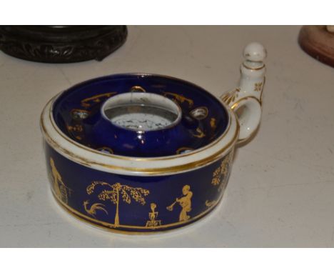 A Bloor Derby inkwell, cobalt blue background, picked out in gilt 
