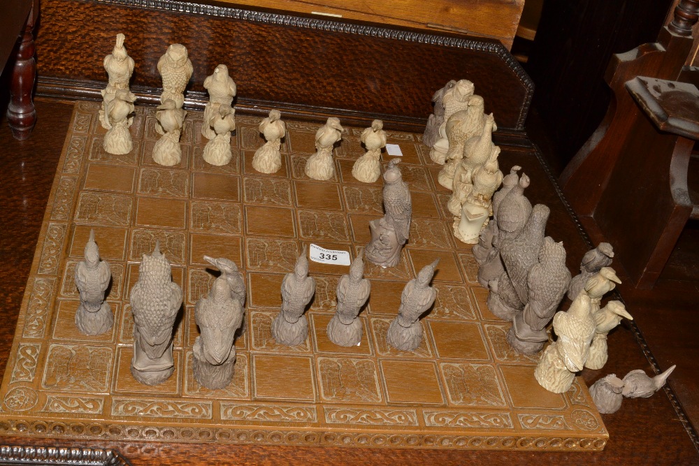 A novelty resin chess set, the pieces as Birds of Prey