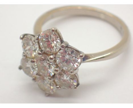 18ct gold diamond flower ring size K with approximately 2ct diamonds 4g