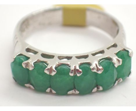 Silver six stone emerald ring size R