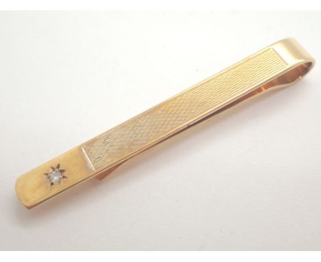 9ct yellow gold gents tie clip set with white stone 6.6g 