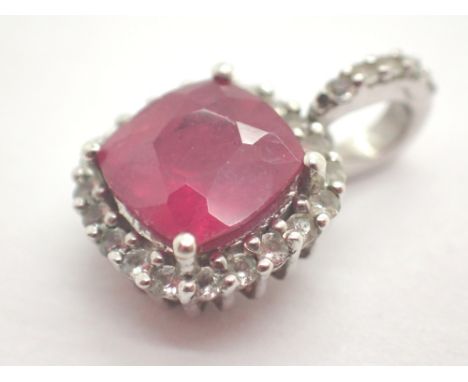 Silver TGGC cushion cut ruby and cubic zirconia pendant CONDITION REPORT: Cannot confirm if a natural ruby, no certificate. N