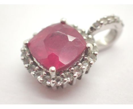 Silver TGGC cushion cut ruby and cubic zirconia pendant CONDITION REPORT: Cannot confirm if a natural ruby, no certificate. N