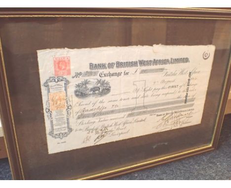 Framed Bank of British West Africa limited £10 cheque