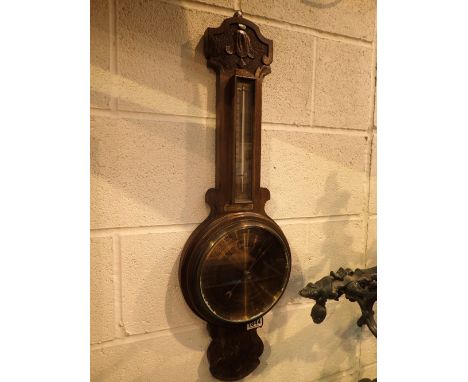 Large banjo style aneroid barometer thermometer dated 1938 by inscription 