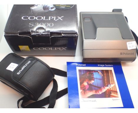 Nikon Coolpix 53000 digital camera Polaroid image system instant camera and Olympus super 200m 105g film camera