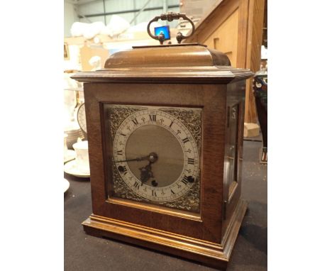 Walnut cased chiming mantel clock with English movement 