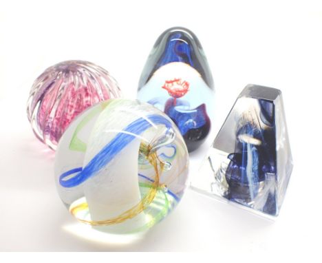 Caithness clock and three paperweights Ribbons Optix and Ascension 