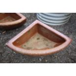 A quarter glazed stoneware horse feed bowl