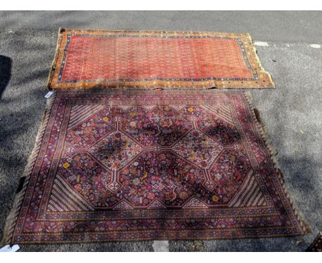 Two North Persian rugs, one with geometric birds and animals and flowers; the other one with repeated botch, both A/FLocation