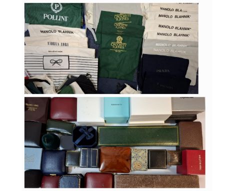 A mixed lot comprising branded shoe dust bags and jewellery bags to include Manola Blahnik and empty jewellery boxes to inclu