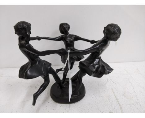 A modern patinated bronze model of three children playing Ring a Ring o' Roses Location:If there is no condition report shown
