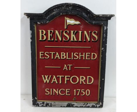 A Benskins enamel pub sign 43H 34WLocation:  ROSIf there is no condition report, please request.