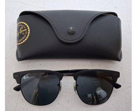 Ray-Ban- A pair of Clubmaster black metal sunglasses model no: RB 3716 with branded case. Location:If there is no condition r