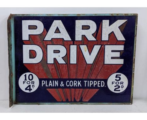 A Park Drive Plain and Cork tipped double sided enamel sign, 41H x 30.5WLocation: ROSIf there is no condition report, please 