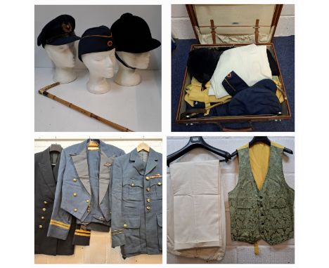 A mid 20th Century brown leather Revelation weekend case housing a black riding hat, a bone handled crop, a German navy Airfo