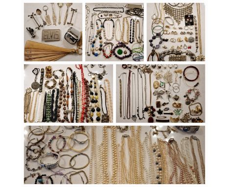 A quantity of costume jewellery, watches and small white metal collectables to include a Swarovski silver tone necklace with 