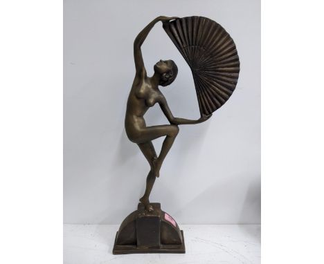 An Art Deco brass figural sculpture of a lady with a fan signed M Boira, 53cm h Location:If there is no condition report show