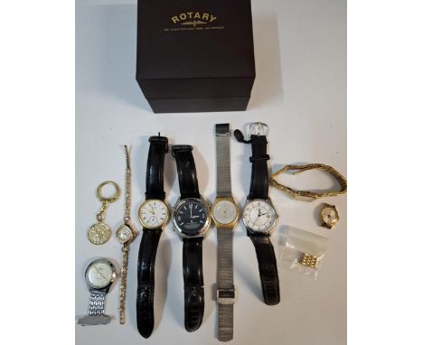 A quantity of watches to include a silver and gold tone Skagen model:233SGS, a gents Rotary model:GS00792/22, a Netonia gold 