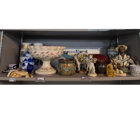 A mixed lot of ceramics and collectables to include a Royal Doulton salt glazed pot, figures and figural groups, and others L