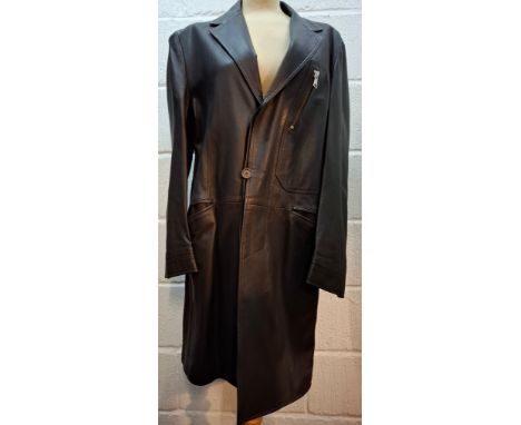 Versace- A soft brown leather Versace Jeans Couture coat, European size 36 (approx 36" chest x 48" long ) having a brown bran