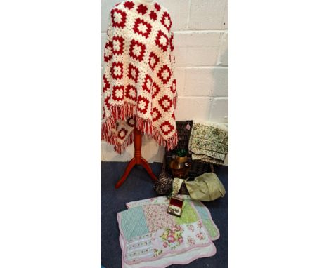 A hamper containing a group of 5 vintage silver and white metal brooches, a  large Oscar de la Renta Volupte display perfume 