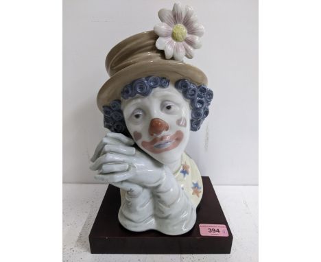 A Lladro clown looking sad on a plinth, titled "Melancholy" model number 5542Location: 8-1If there is no condition report, pl