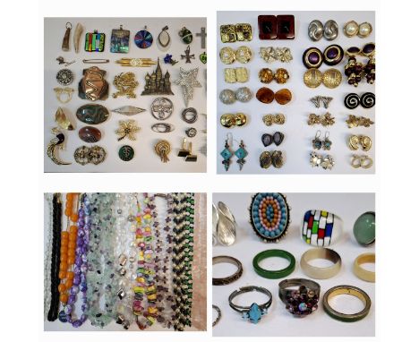 A quantity of 1960's and later costume jewellery to include clip-on earrings, a pair of Native American turquoise and coral e