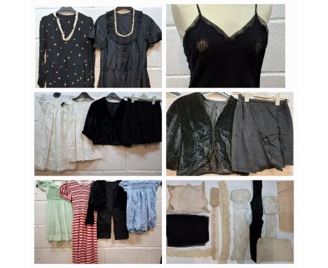 A group of vintage children's and early 20th Century and later ladies clothing together with lace remnants to include christe