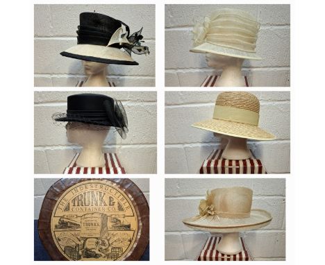 A group of 7 ladies straw and fabric formal hats to include Harrods, Viyella, John Lewis and Mandy Marsh all housed in a brow