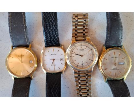 Five gents watches to include a Tissot gold tone watch and a Casio 2747 watch, cased. Location:If there is no condition repor