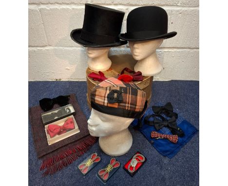 A G.A.Dunn & co black felt bowler hat size 58.5cm internal circumference, 21cm front to back and 17cm side to side, an Extra 