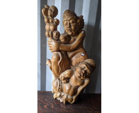 A hardwood Asian figural sculpture stylized as a group of mythical figures 86cm h x 43cm w Location: R ConIf there is no cond