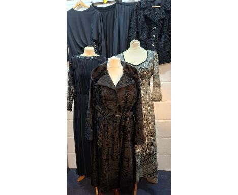 A quantity of 1970's and later ladies clothing to include a Fink Modell black evening dress, European size 44" chest having l
