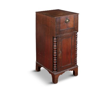 A VICTORIAN MAHOGANY RECTANGULAR BEDSIDE LOCKER, fitted single drawer on a cupboard base, raised on bracket feet. 38.5cm wide