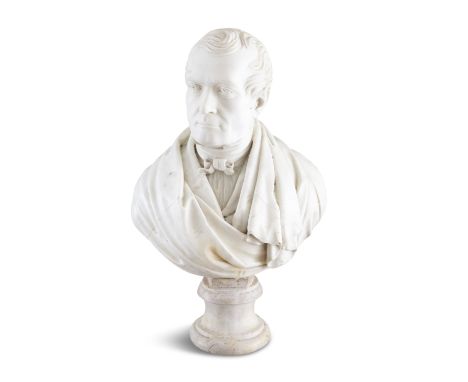 JOSEPH ROBINSON KIRK RHA (1921-1894) Bust of a Gentleman White statuary marble, 72cm high Signed and dated 1865 The fifth chi