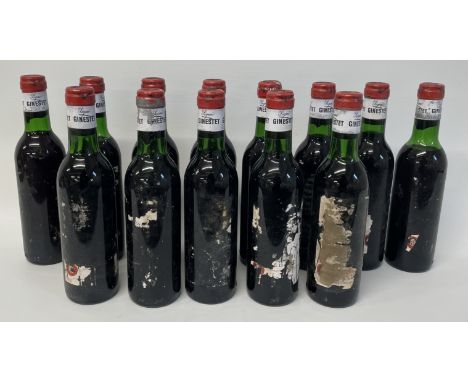 Red wine - 13 half bottles of Chateau La Tour Ginestet Medoc (labels lost) possibly 1973