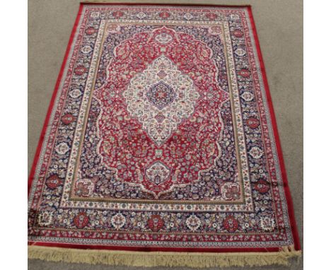 Rich red ground full pile Kashmir rug, floral medallion design 190cm x 140cm
