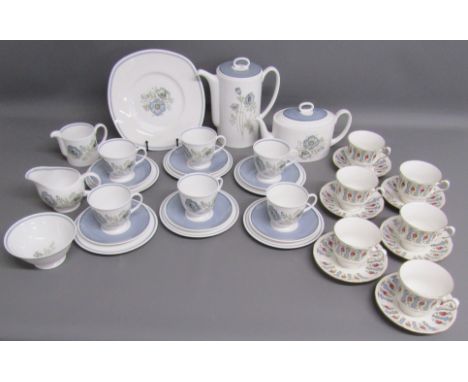 Susie Cooper Glen Mist comprising of tea pot, hot water pot, cream jug, milk jug, sugar bowl, cake plate, and 6 trios also 6 