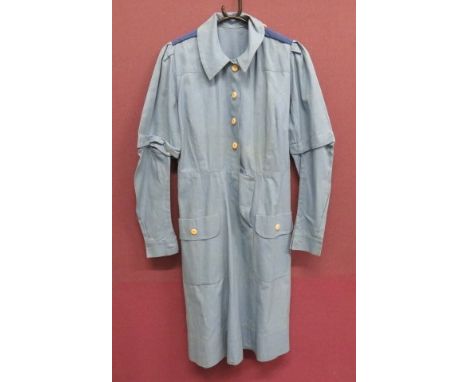 WW2 Pattern Nurse's Dresslight blue cotton, half buttoned front dress.  Half sleeves with button on lower full sleeves.  Lowe