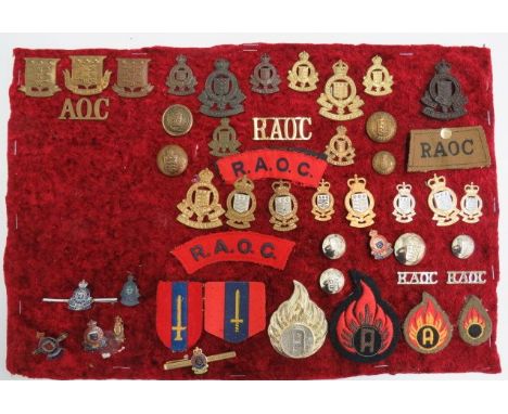 Selection of RAOC Badgescap badges include brass Army Ordnance Corps ... KC darkened RAOC .... KC brass RAOC ... KC WW2 plast