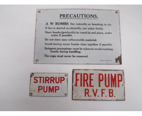 Small Selection of Civil Defence Signsconsisting 8 x 12 inch, white and black enamelled steel sign for 'A W Bombs Precautions