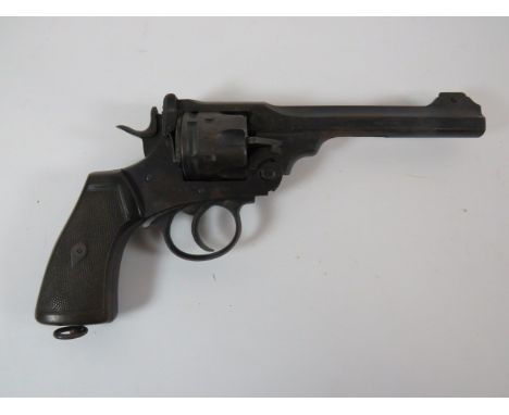 Deactivated MK6 Webley Service Revolver.455, 6 inch blued barrel. Fluted six shot cylinder. Blued body with 'Webley Patents' 