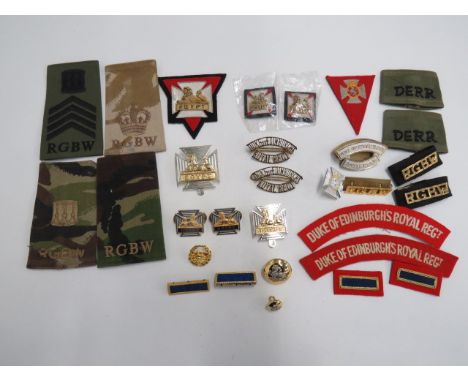 Selection of Post War R.G.B.W. Badgesincluding chrome and gilt large cap badge ...  Chrome and gilt small cap badge ... Bulli