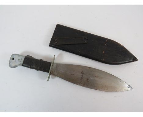 Rare WW2 Special Forces Smatchet Knife11 inch, single edged, broad leaf shape blade.  White metal, large oval crossguard.  Ca