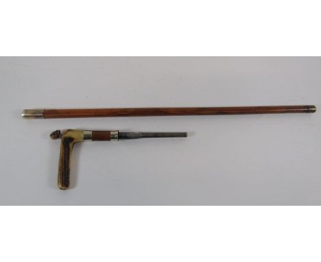 French / Belgian Percussion Walking Stick Pistol4 inch, 7 mm barrel marked 'Paris Brevette'. Liege proof stamp to barrel. Tub