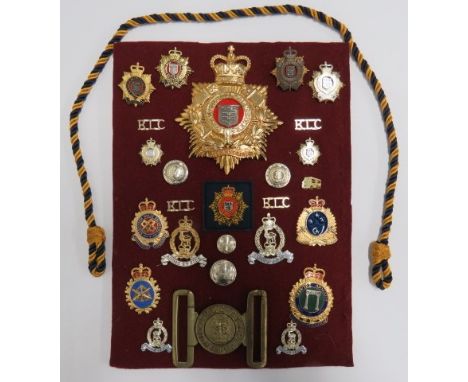Selection of Royal Logistic Corps Badgesincluding QC gilt and chrome Musician's Home Service helmet plate.  Cap badges includ