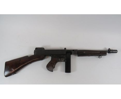 Deactivated American Model 1928 A1 Sub Machine Gun.45, 12 3/4 inch, blued steel, fluted barrel with front Cutts compensator. 